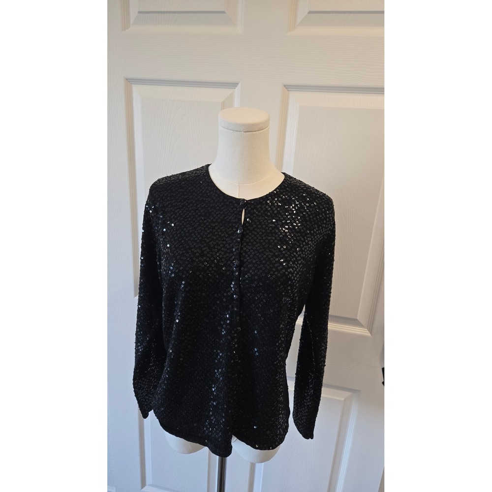 Talbots Black Sequin Cardigan Sweater Womens Size Medium Evening Party‎ Glam